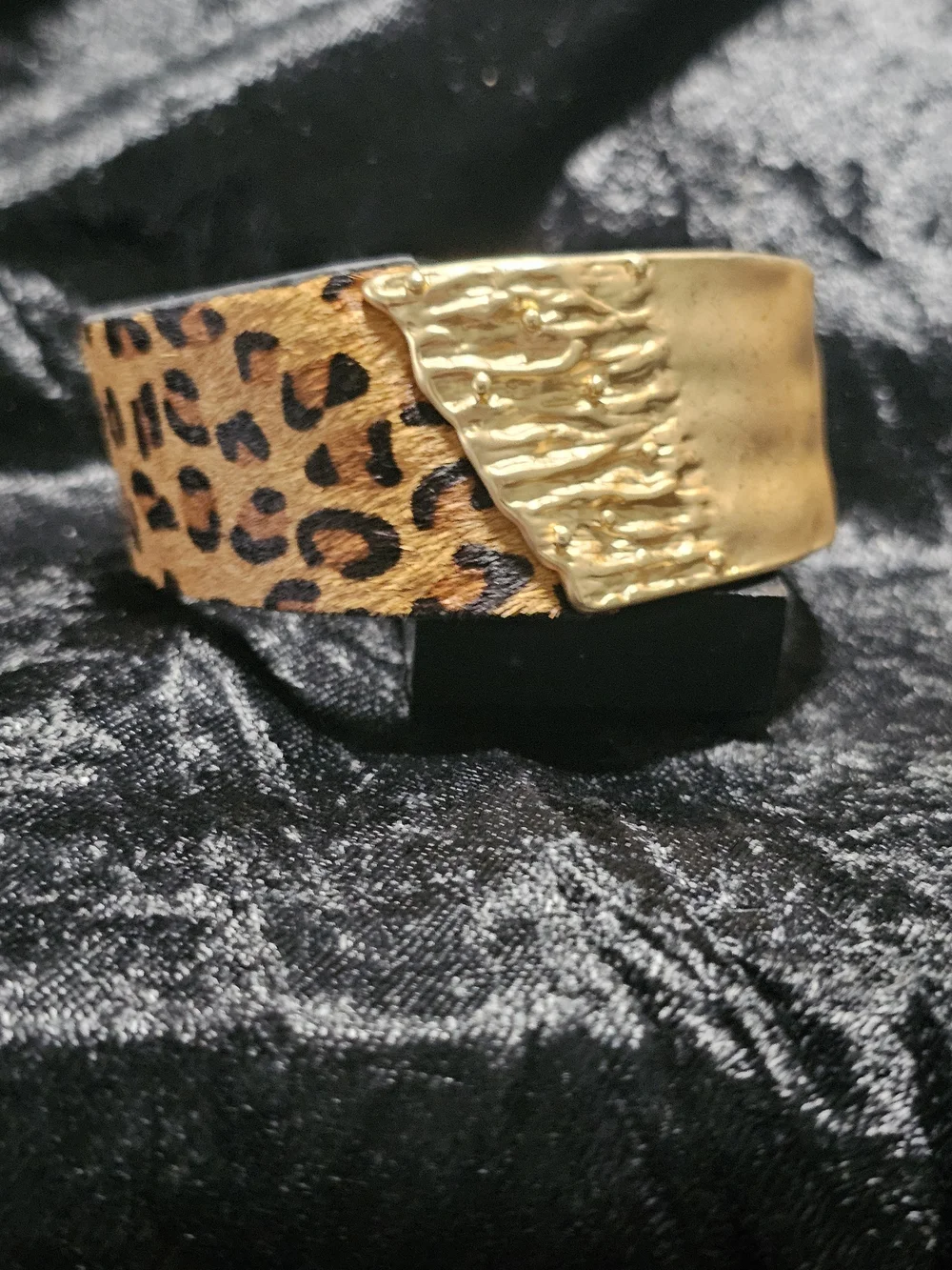 Gold and Leopard Print Cuff Bracelet - Women Accessories